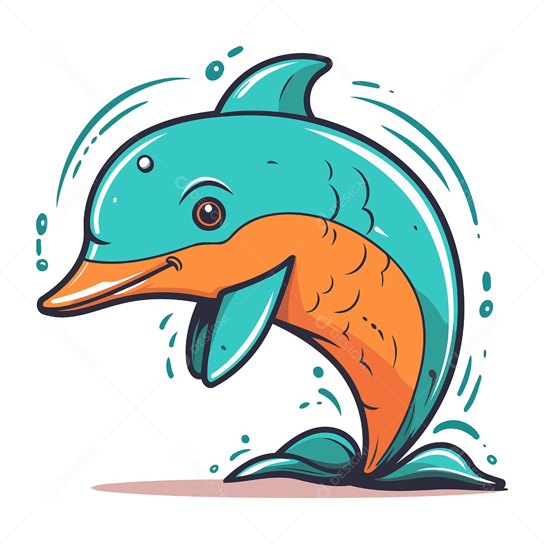 Golfinho de Desenho Animado Ilustração Vetor EPS