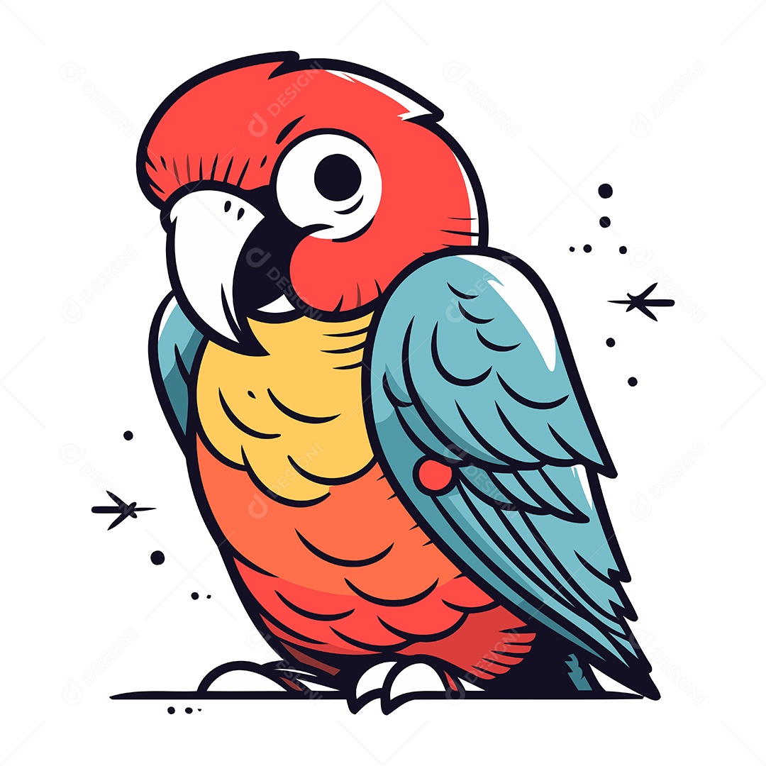 Papagaio Fofo de Desenho Animado Ilustração Vetor EPS