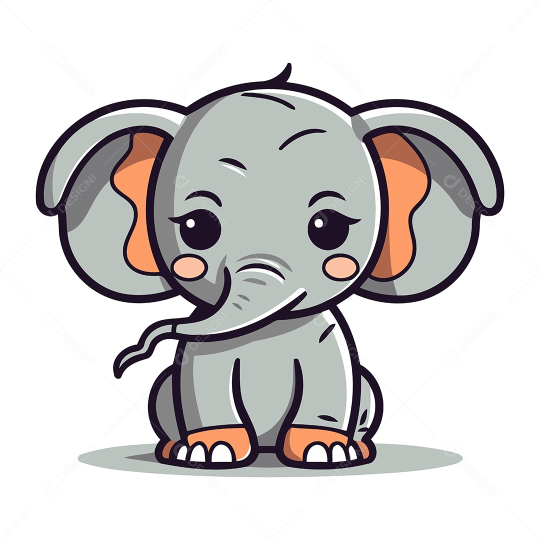 Elefante Fofo de Desenho Animado Ilustração Vetor EPS