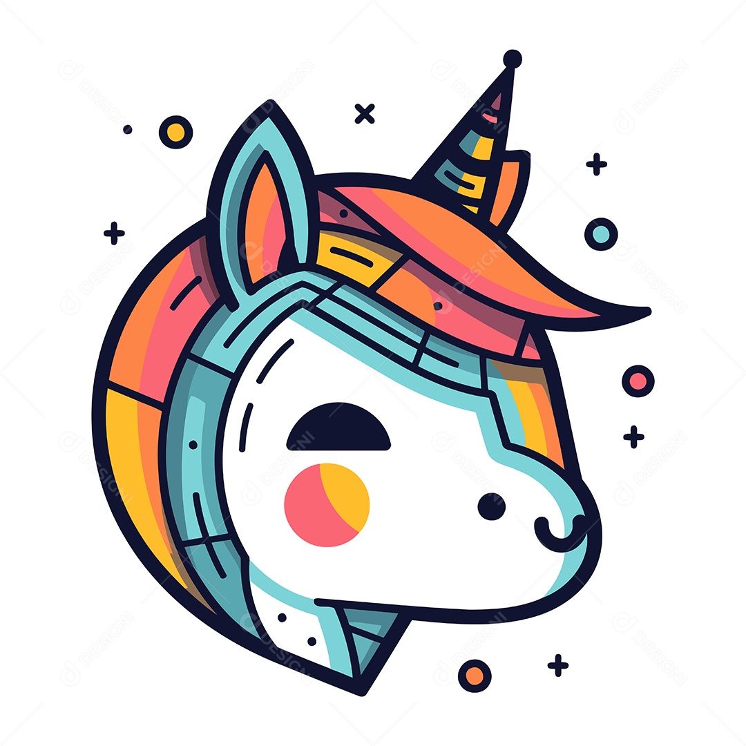 Cabeça de Unicórnio Desenho Animado Ilustração Vetor EPS