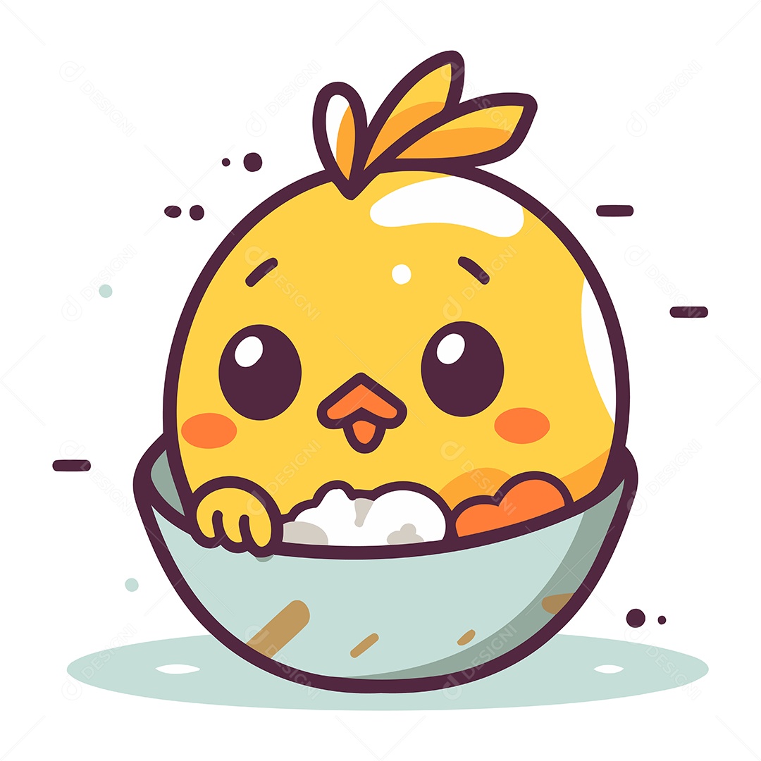 Pintinho de Desenho Animado em Uma Tigela Ilustração Vetor EPS