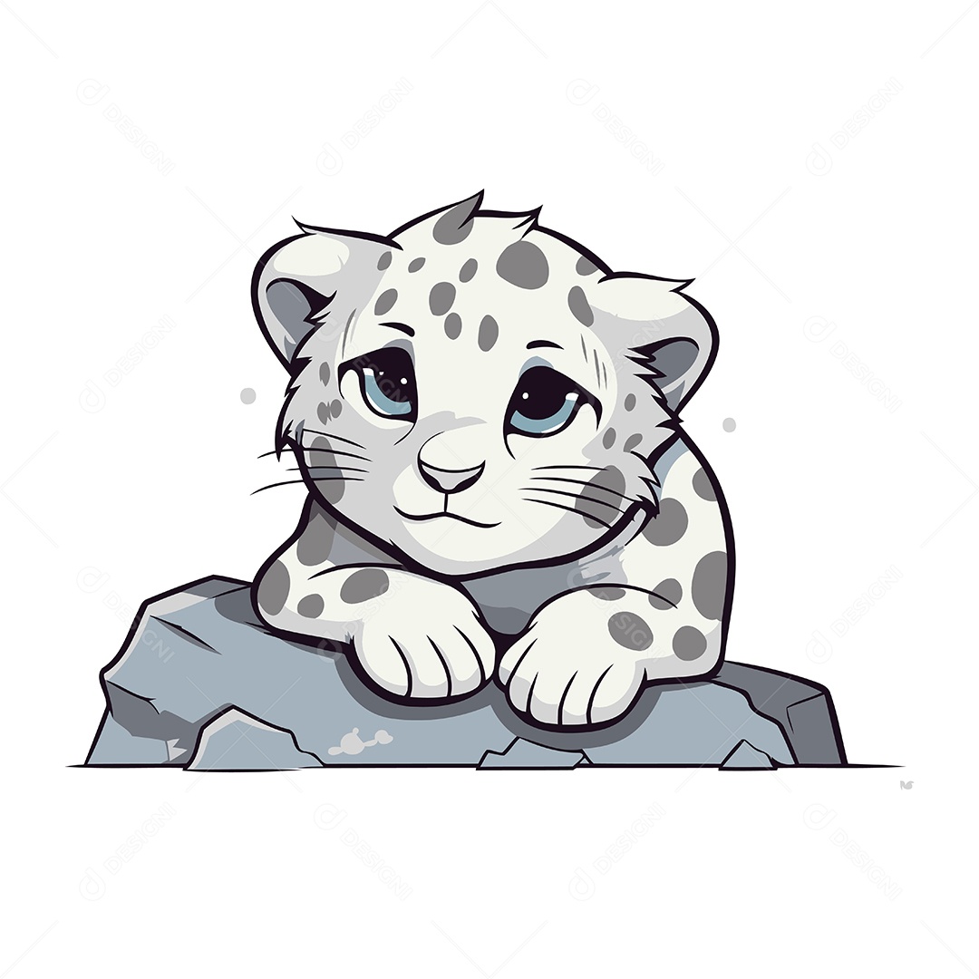 Leopardo da Neve Desenho Animado Ilustração Vetor EPS