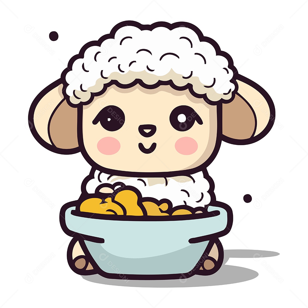 Ovelha de Desenho Animado com Tigela Ilustração Vetor EPS