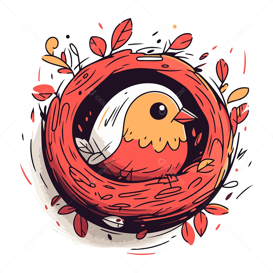 Passarinho Fofo de Desenho Animado em Um Ninho Ilustração Vetor EPS