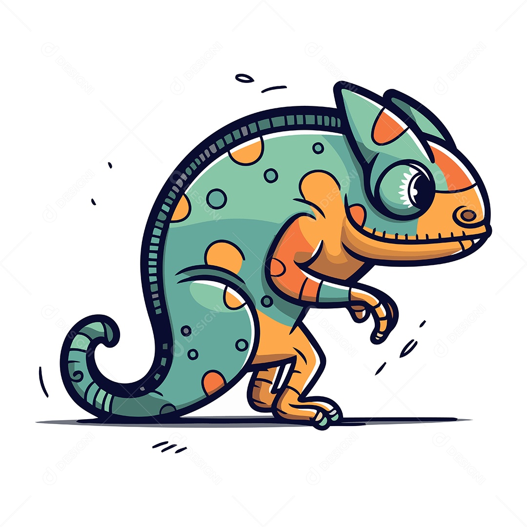 Camaleão de Desenho Animado Ilustração Vetor EPS