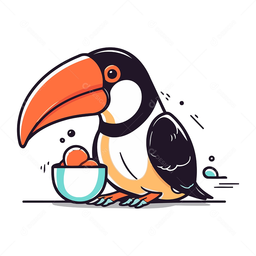Tucano de Desenho Animado com Uma Tigela Ilustração Vetor EPS