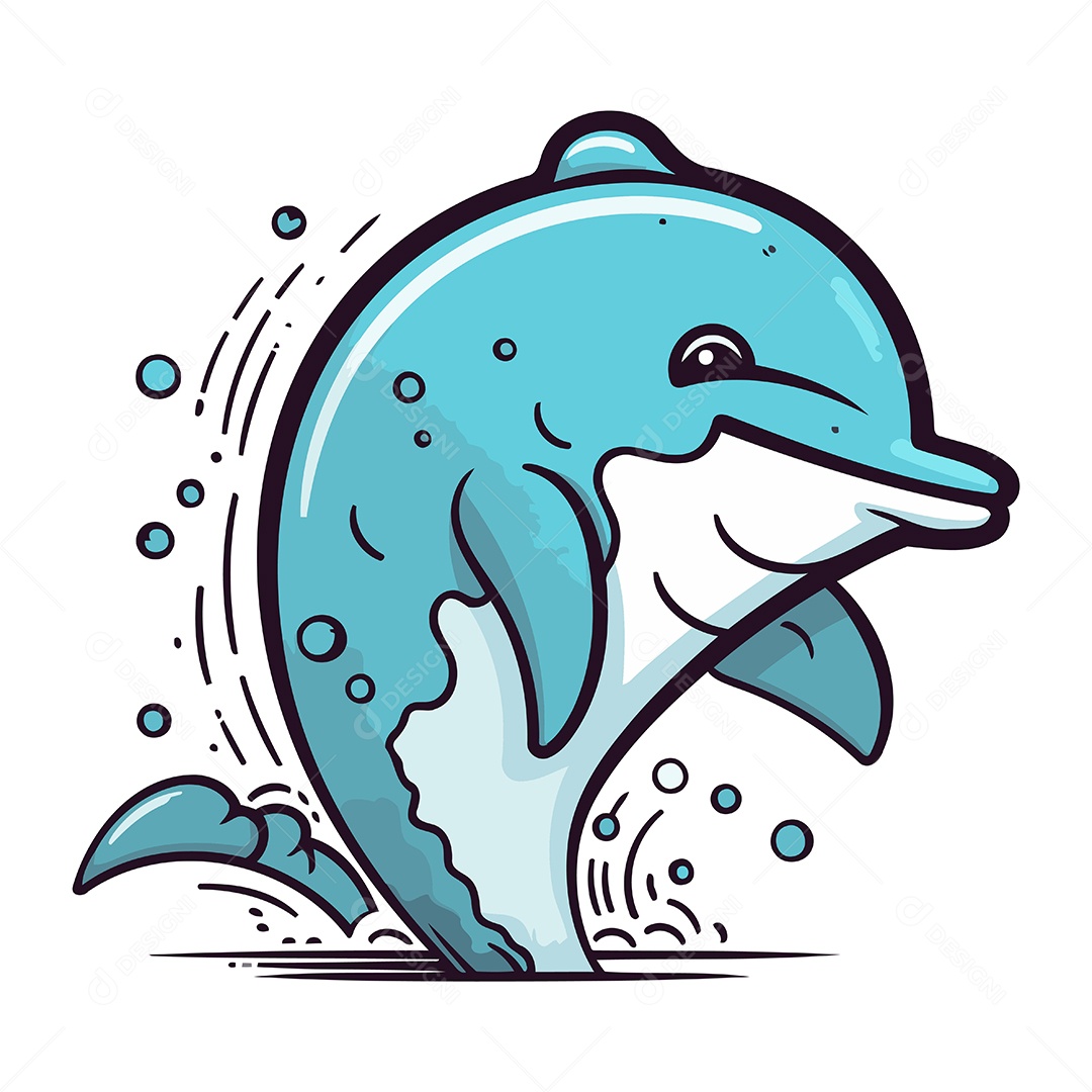 Golfinho de Desenho Animado Ilustração Vetor EPS