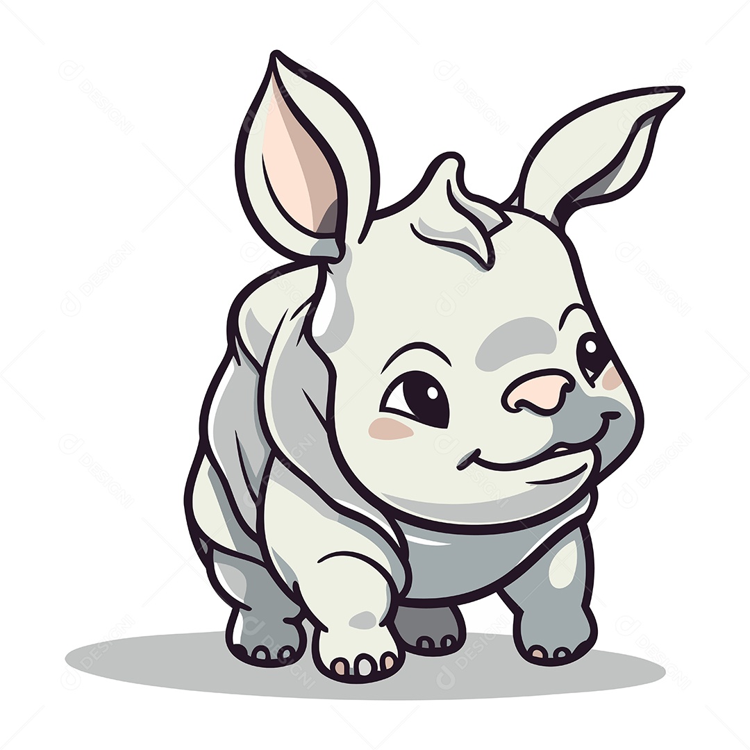 Filhote de Rinoceronte Desenho Animado Ilustração Vetor EPS