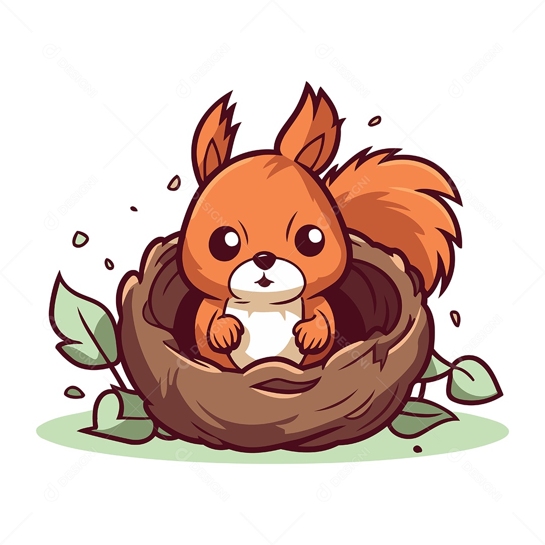 Esquilo de Desenho Animado no Ninho Ilustração Vetor EPS