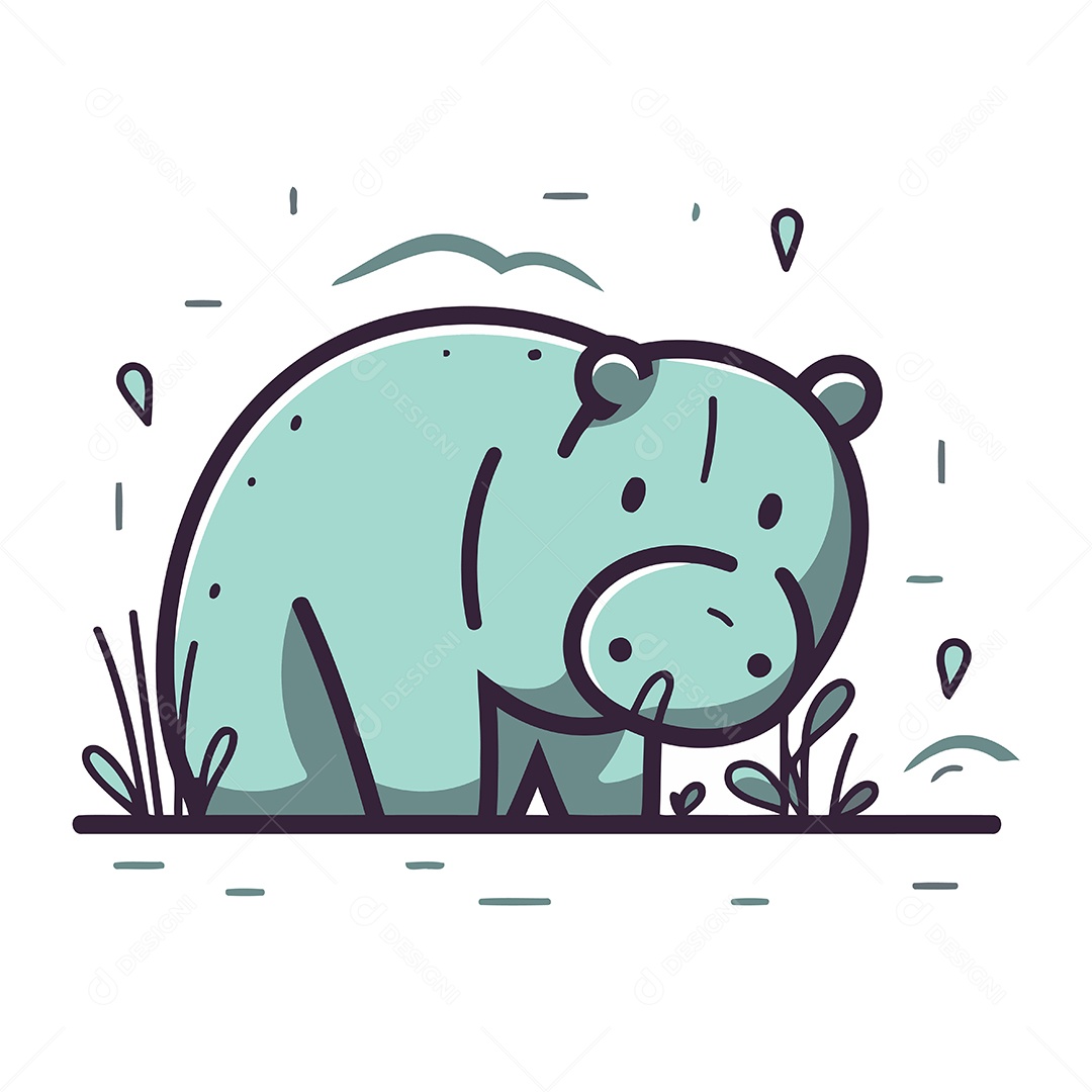 Hipopótamo de Desenho Animado Ilustração Vetor EPS