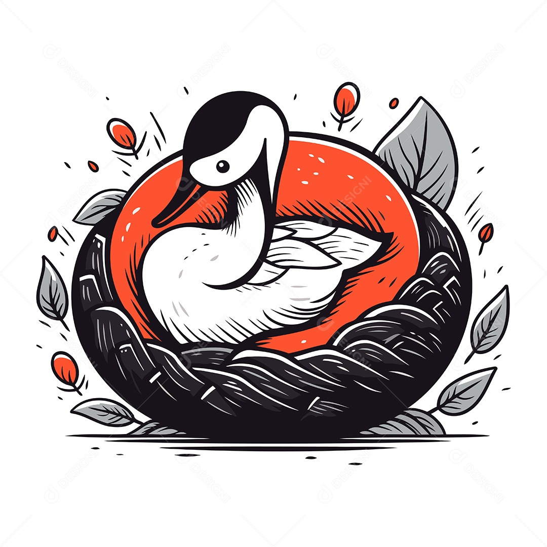 Cisne de Desenho Animado no Ninho Ilustração Vetor EPS