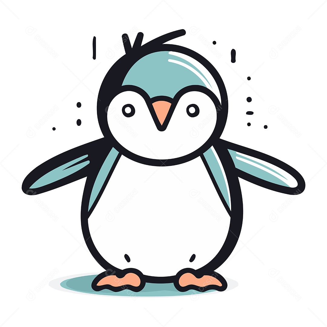 Pinguim Fofo de Desenho Animado Ilustração Vetor EPS