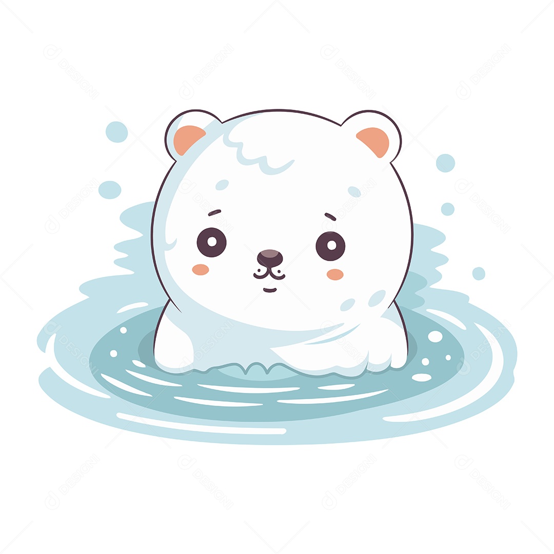 Urso Polar Fofo Nadando na Água Ilustração Vetor EPS