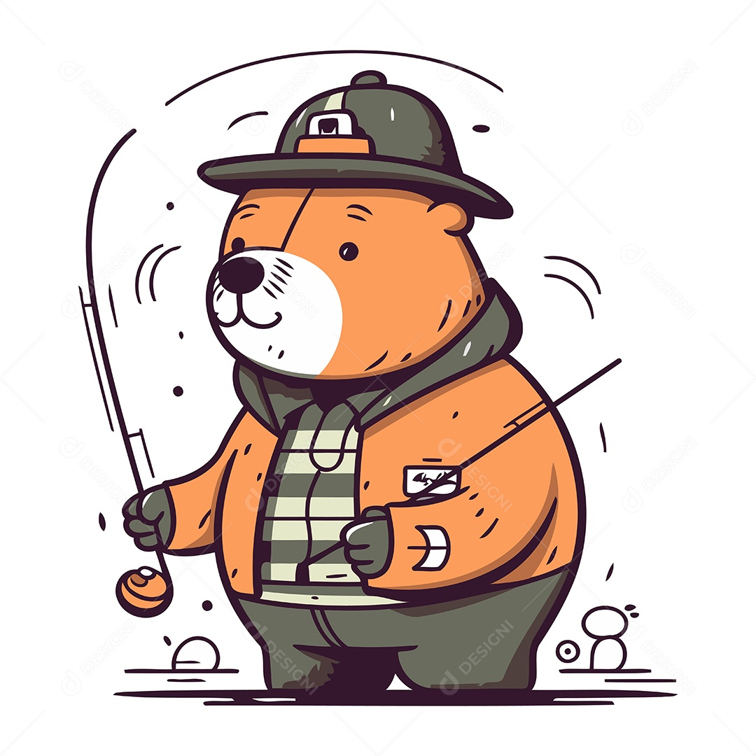 Urso Pescador de Desenho Animado Ilustração Vetor EPS