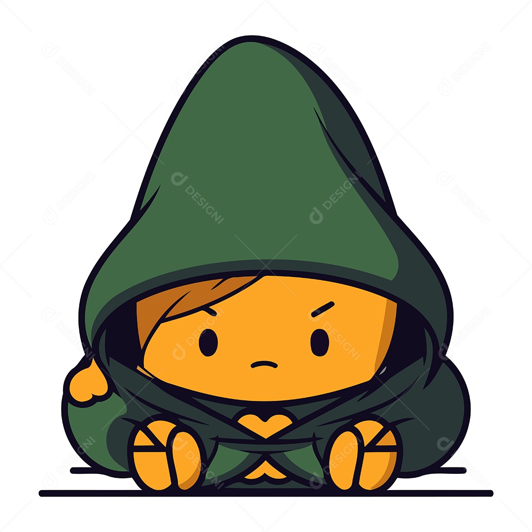 Menina Bonitinha com Capa de Chuva Verde Ilustração Vetor EPS