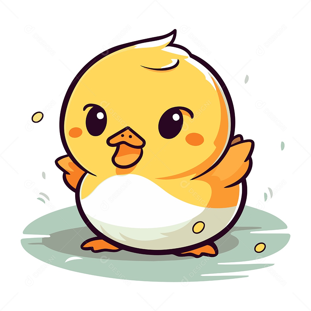 Patinho Fofo de Desenho Animado Ilustração Vetor EPS