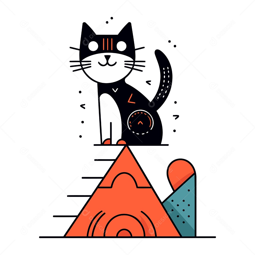 Gato de Desenho Animado no Topo da Pirâmide Ilustração Vetor EPS