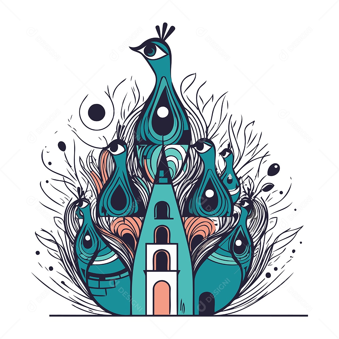 Pavões de Desenho Animado Ilustração Vetor EPS