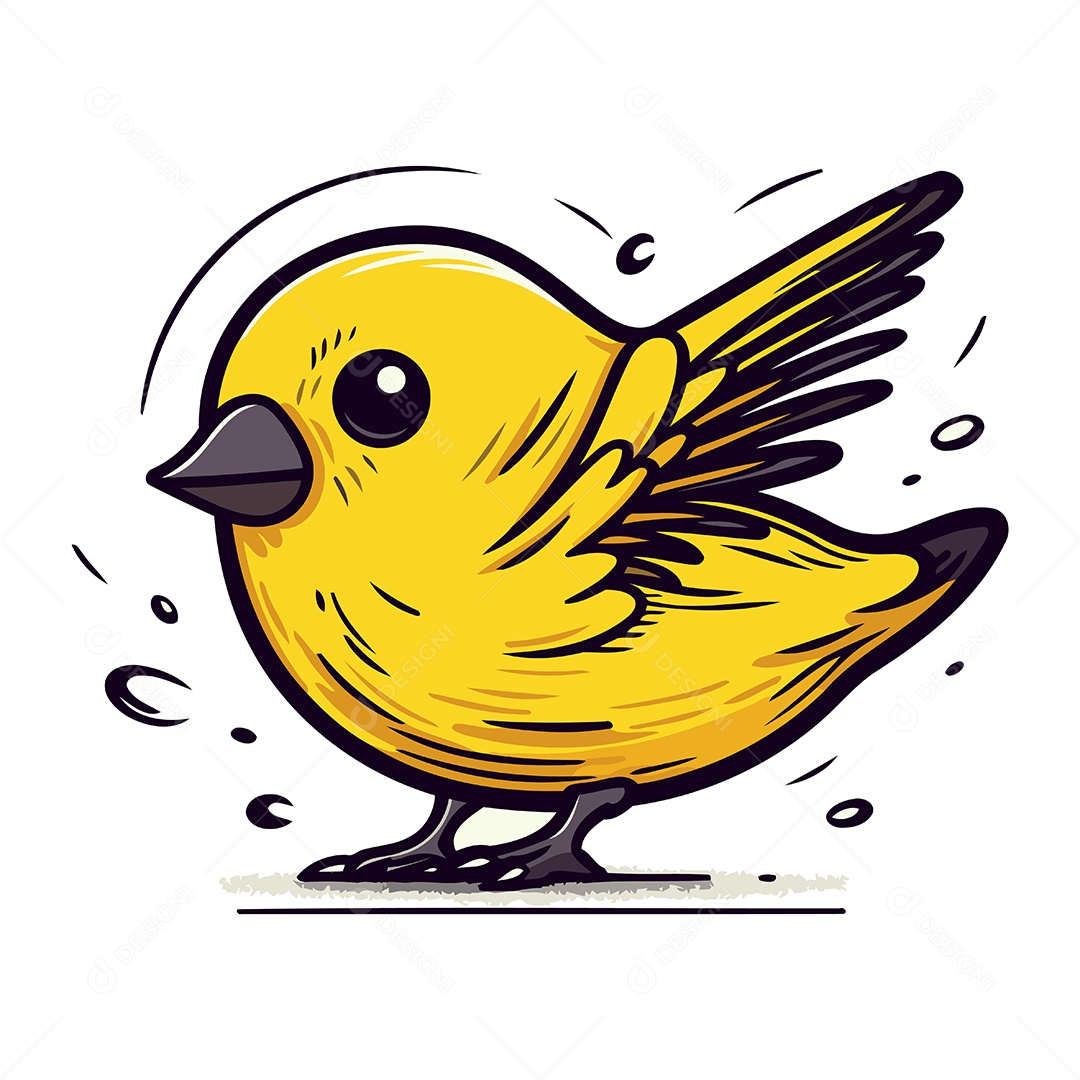 Passarinho Amarelo Fofo Ilustração Vetor EPS