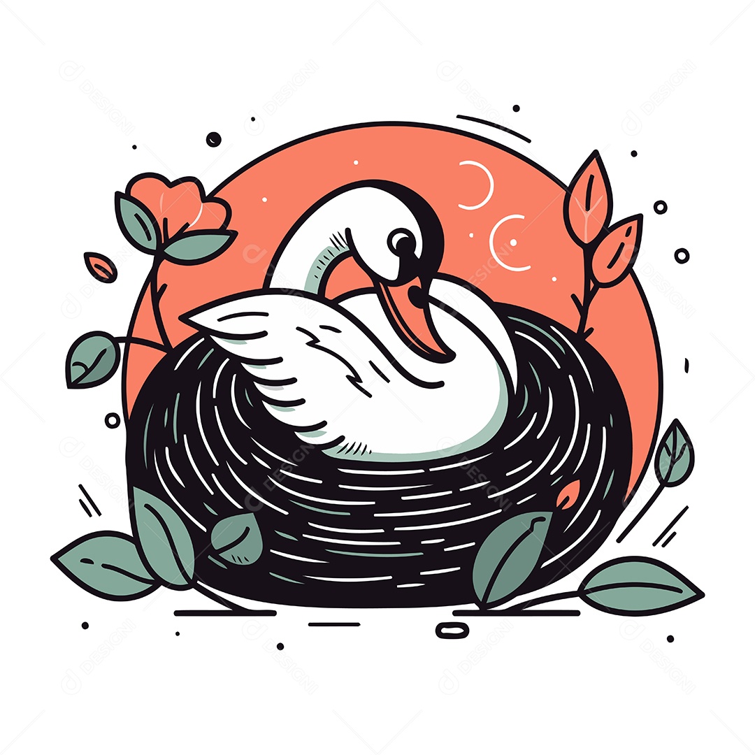 Cisne de Desenho Animado no Ninho Ilustração Vetor EPS
