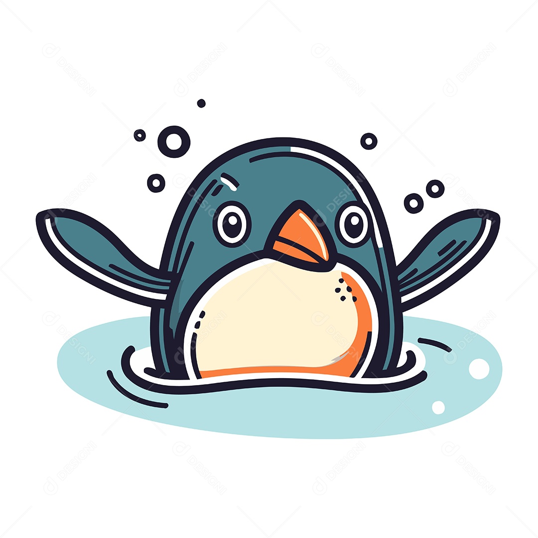 Pinguim de Desenho Animado na Água Ilustração Vetor EPS