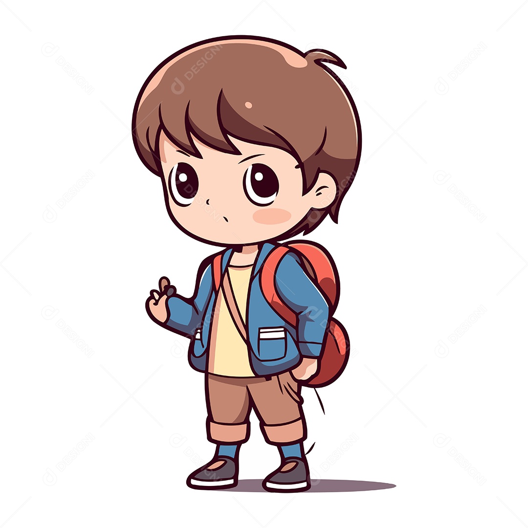 Menino Fofo de Desenho Animado com Mochila Ilustração Vetor EPS