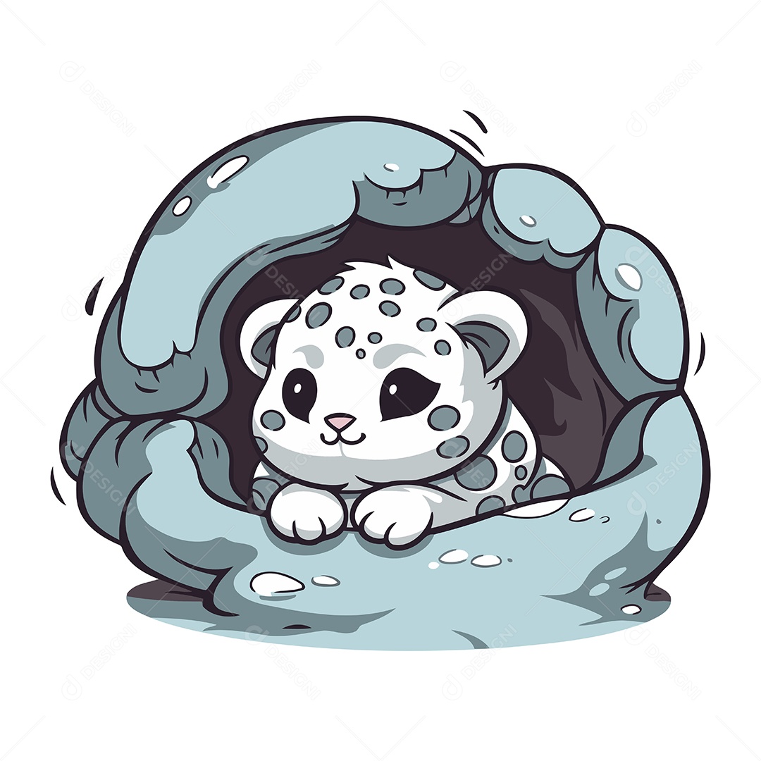 Leopardo da Neve Desenho Animado Ilustração Vetor EPS