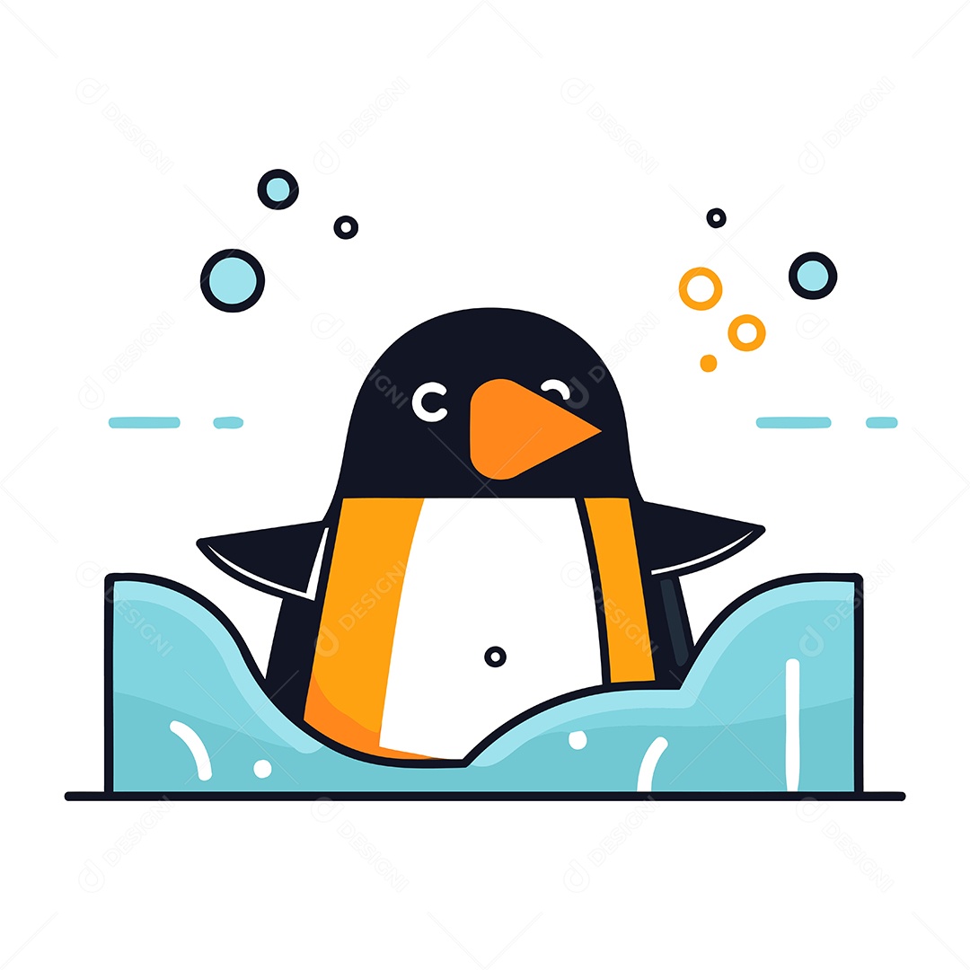 Pinguim Bonitinho no Gelo de Desenho Animado Ilustração Vetor EPS