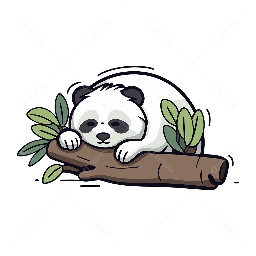 Urso Panda Dormindo em Um Galho Ilustração Vetor EPS