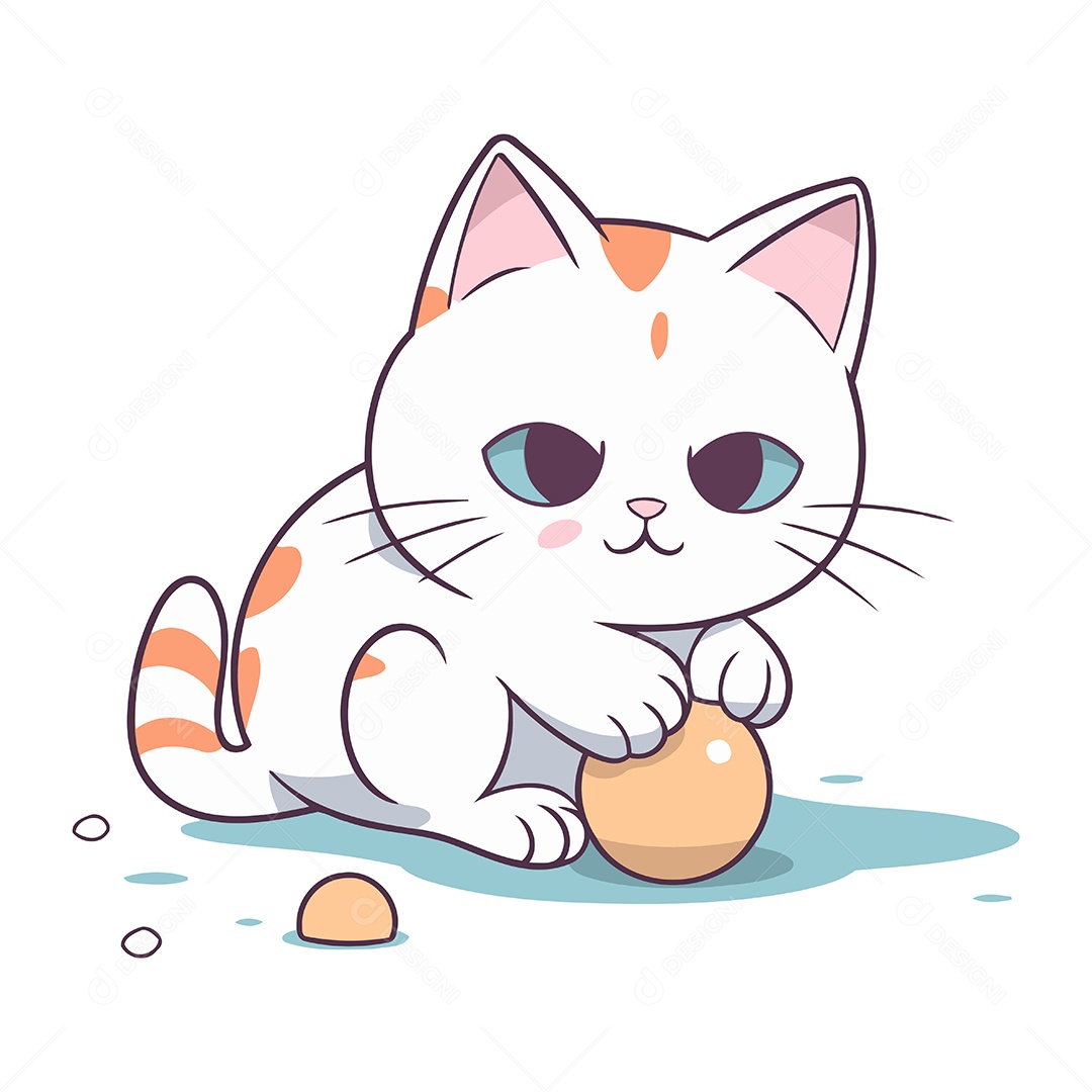 Gato de Desenho Animado com Uma Bola Ilustração Vetor EPS