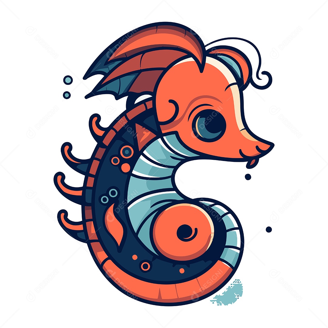 Cavalo Marinho de Desenho Animado Ilustração Vetor EPS