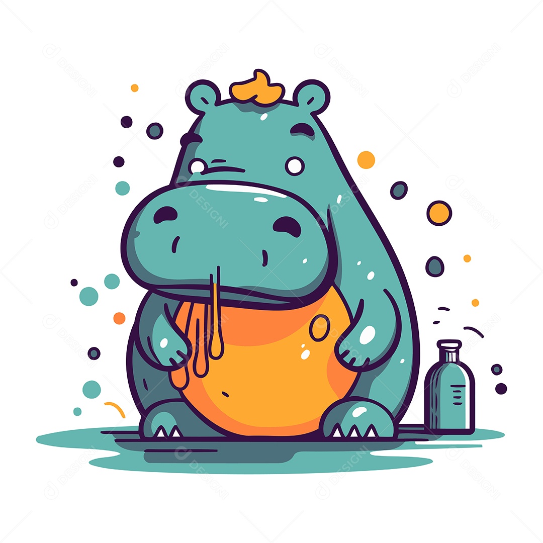 Hipopótamo de Desenho Animado Ilustração Vetor EPS