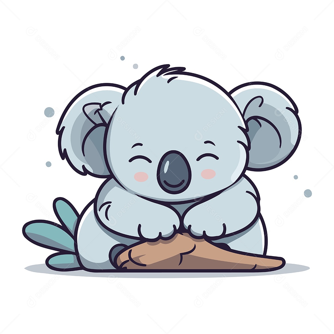 Coala Fofo Dormindo em Um Tronco Ilustração Vetor EPS