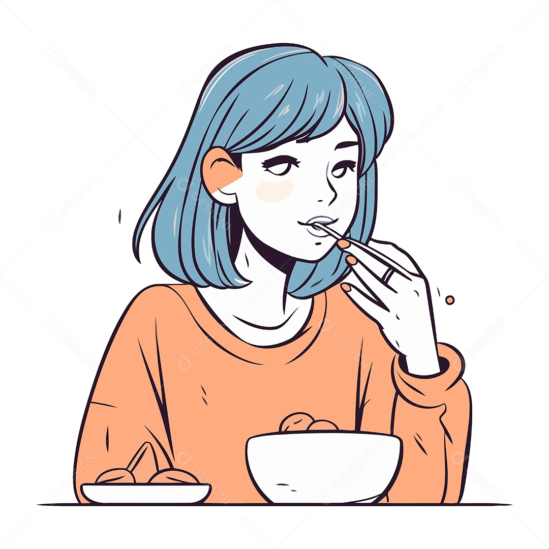 Mulher de Desenho Animado Comendo Sopa Ilustração Vetor EPS