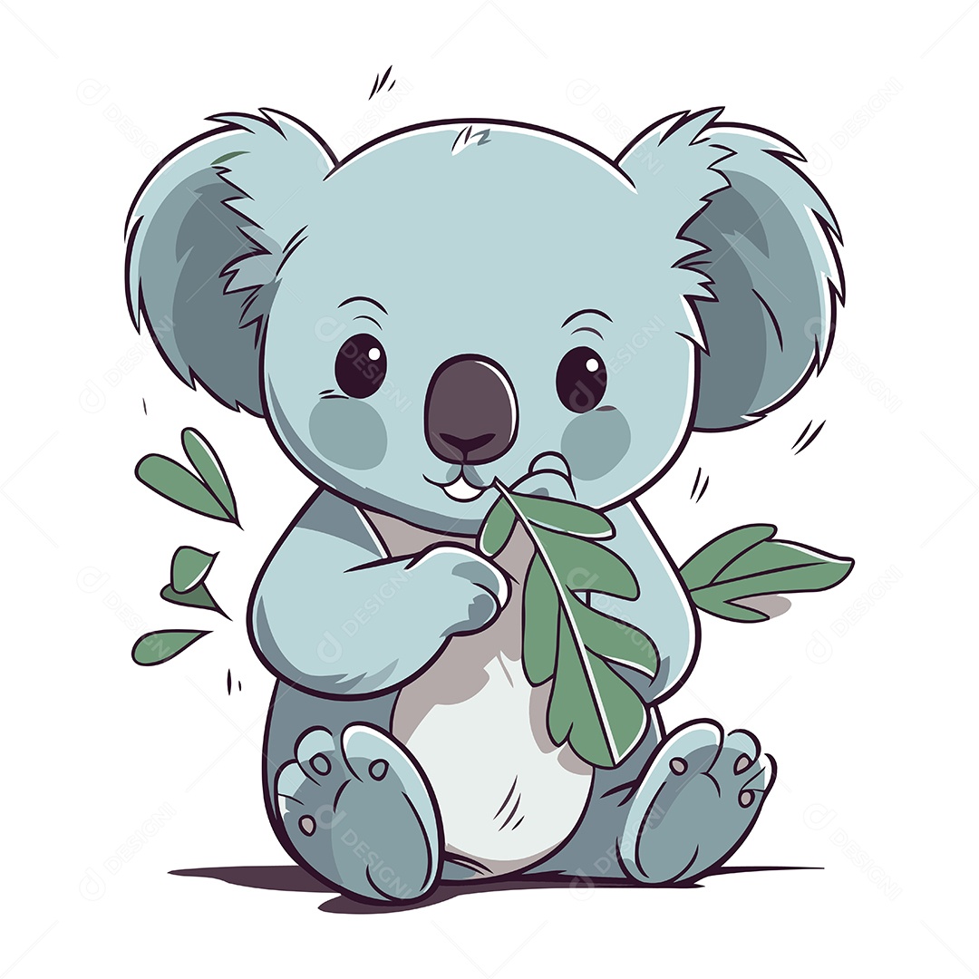 Coala Fofo com Uma Folha Verde Ilustração Vetor EPS
