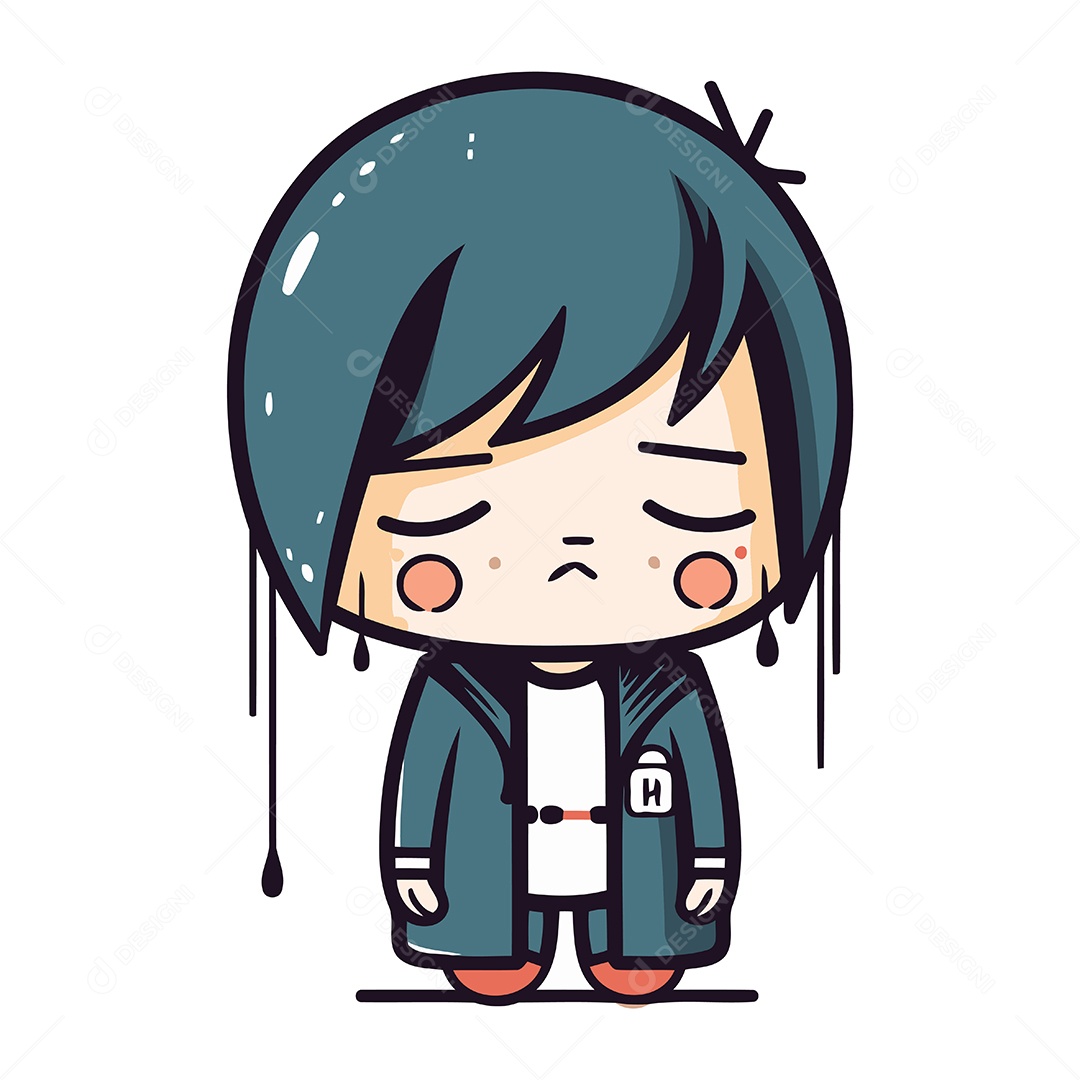 Jovem Triste de Desenho Animado Ilustração Vetor EPS