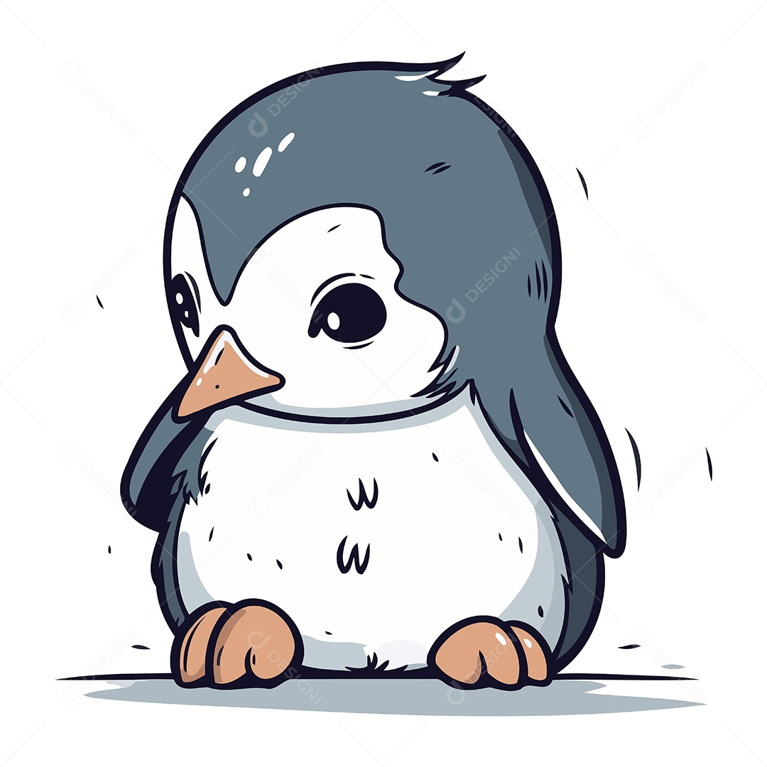 Pinguim Fofo de Desenho Animado Ilustração Vetor EPS