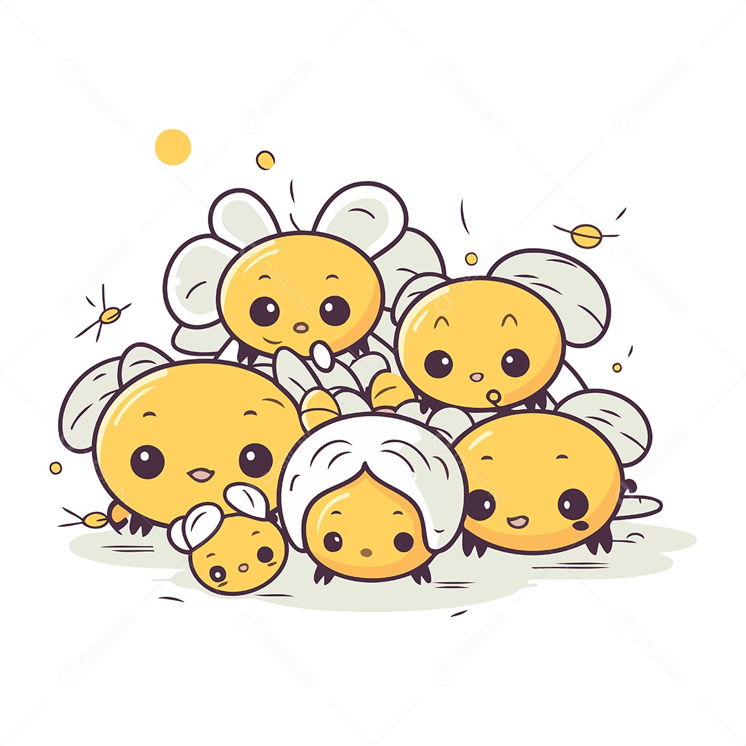 Abelhinhas Fofa de Desenho Animado Ilustração Vetor EPS