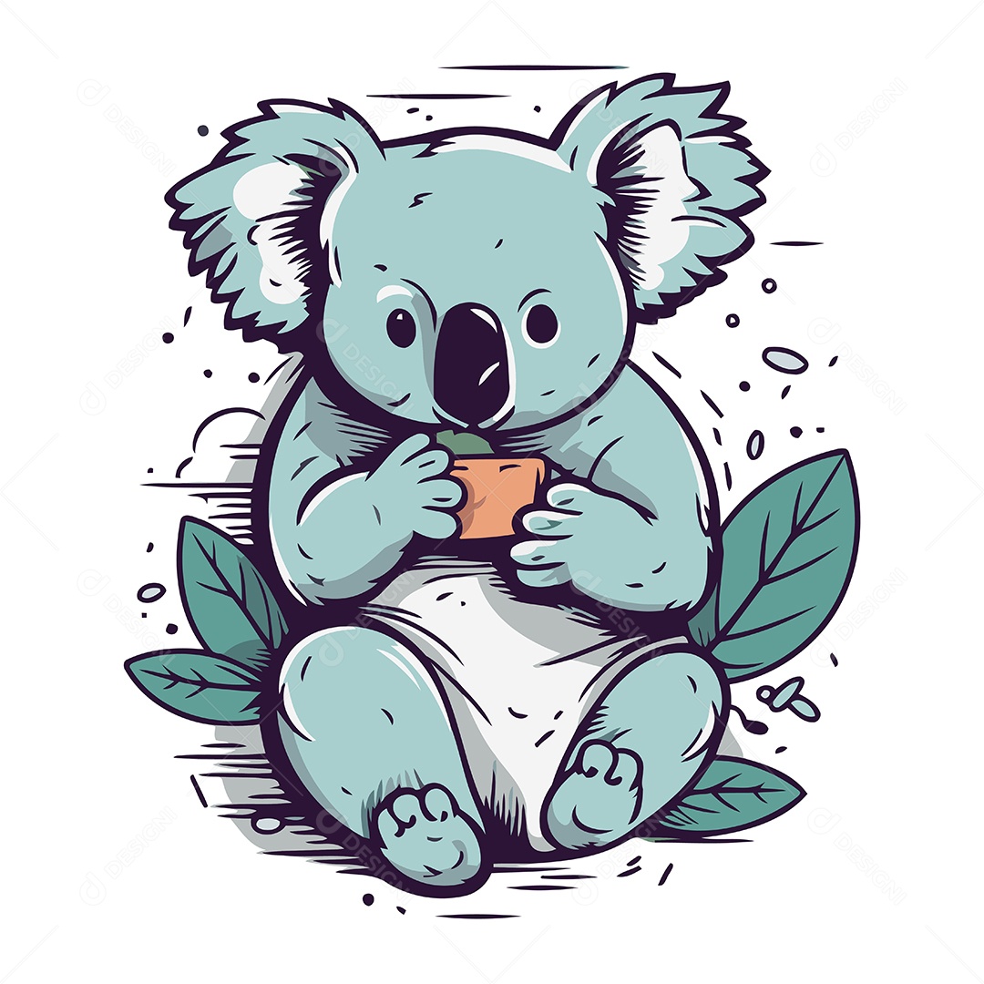Coala de Desenho Animado com Uma Xícara Ilustração Vetor EPS