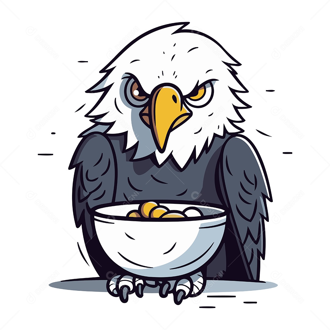 Águia Careca com uma Tigela Cheia de Comida Ilustração Vetor EPS