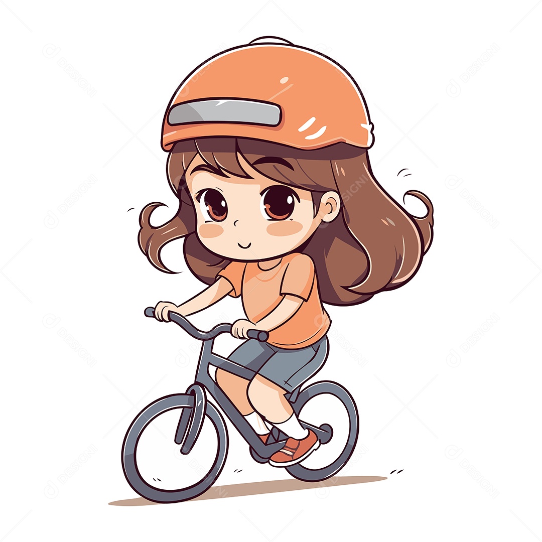 Menina Bonitinha Andando de Bicicleta Ilustração Vetor EPS