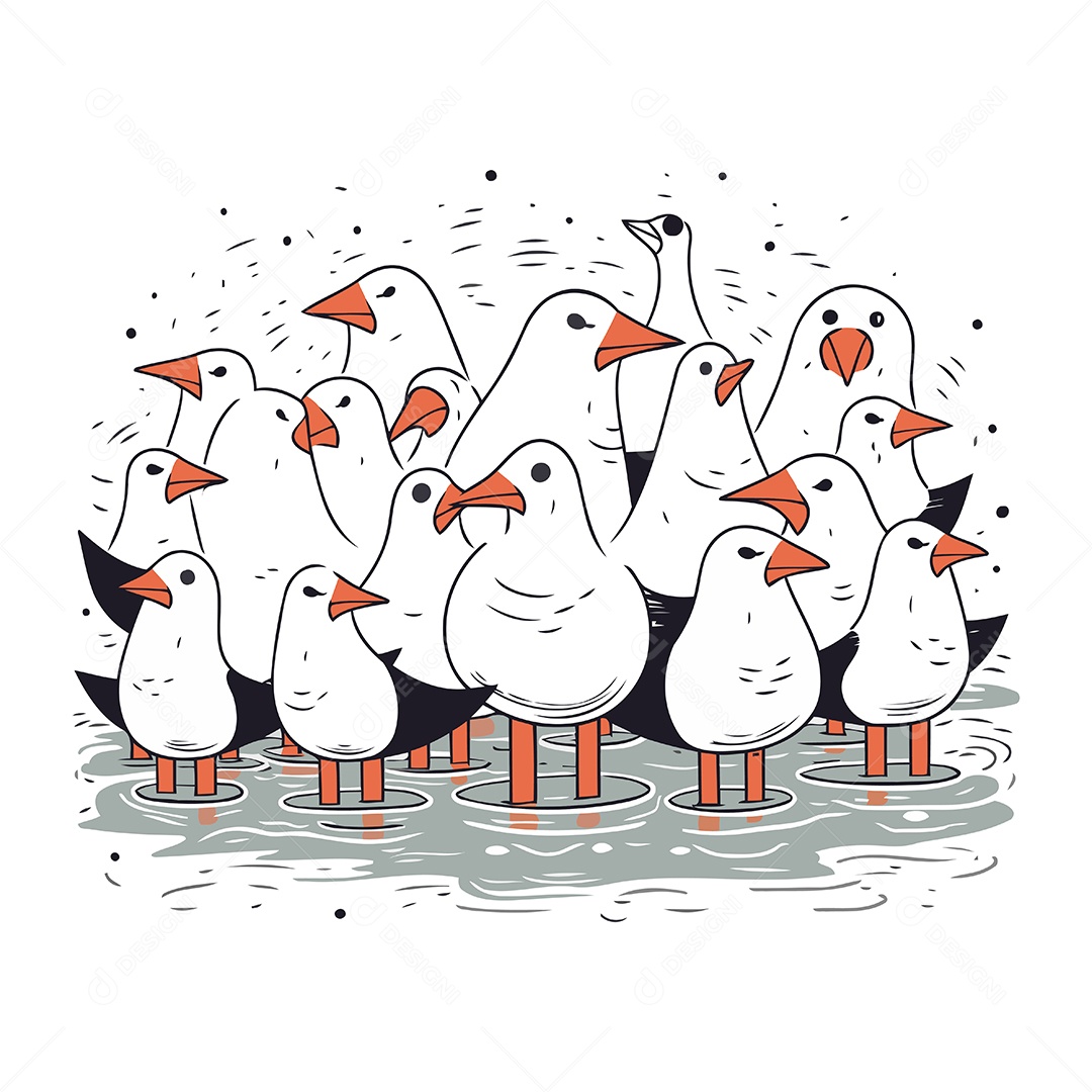 Grupo de Gaivotas Desenho Animado Ilustração Vetor EPS
