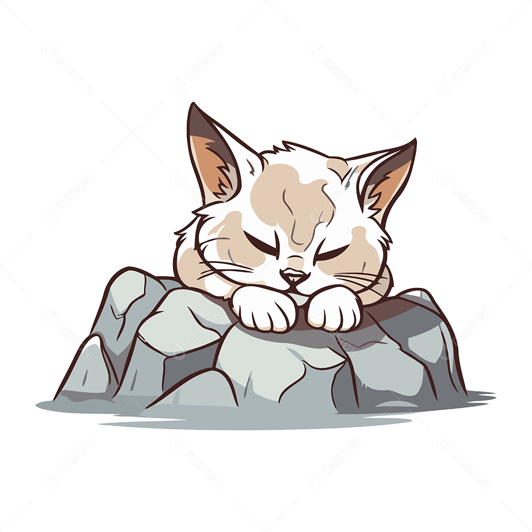 Gato Dormindo Sobre uma Pedra Ilustração Vetor EPS