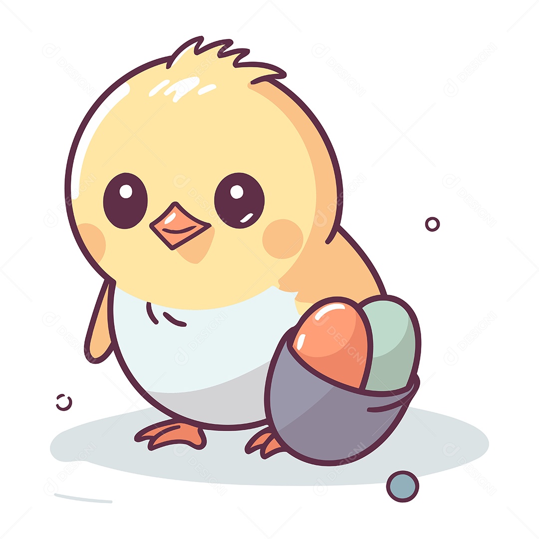 Pintinho Fofo de Desenho Animado com Ovos Ilustração Vetor EPS