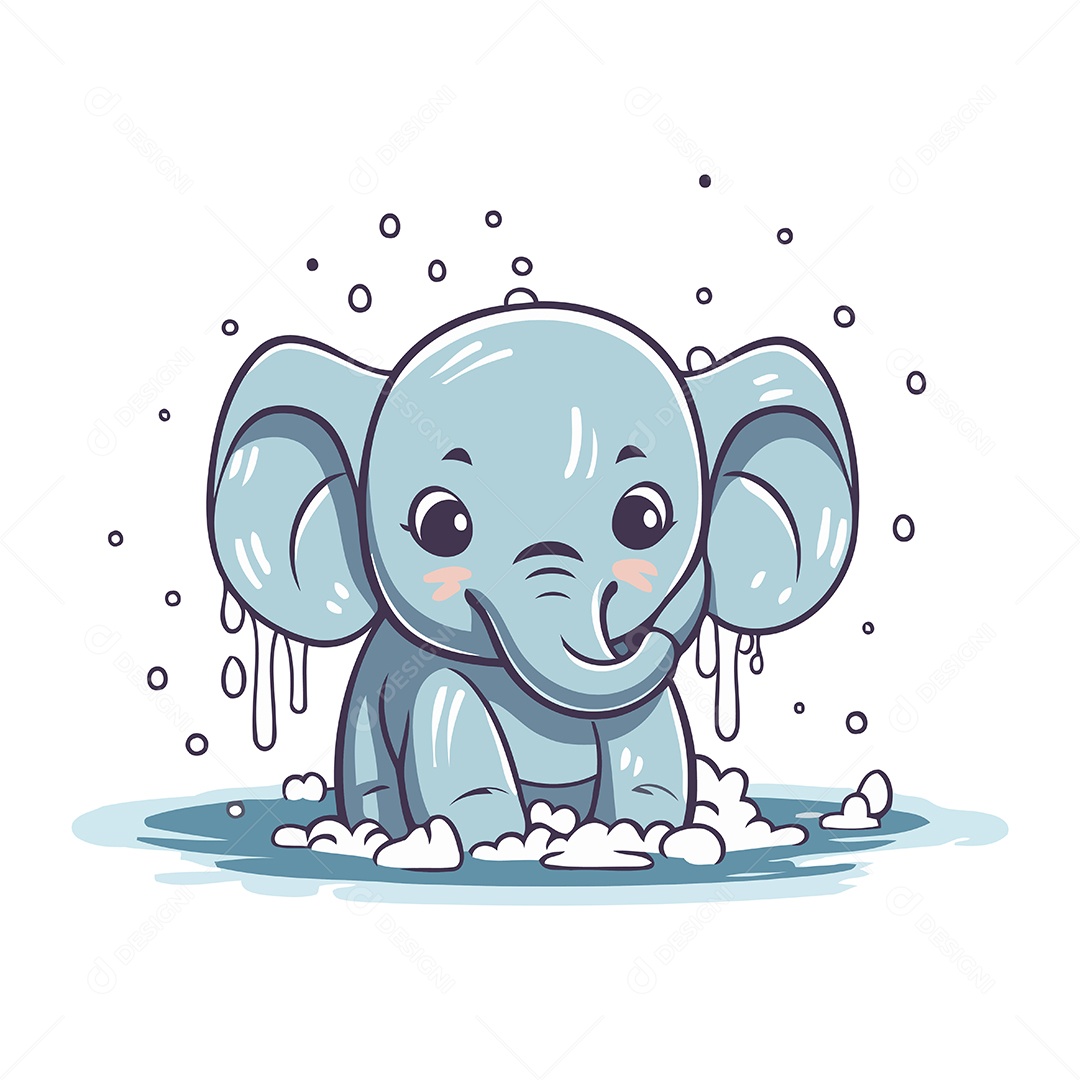 Elefante Fofo de Desenho Animado Ilustração Vetor EPS