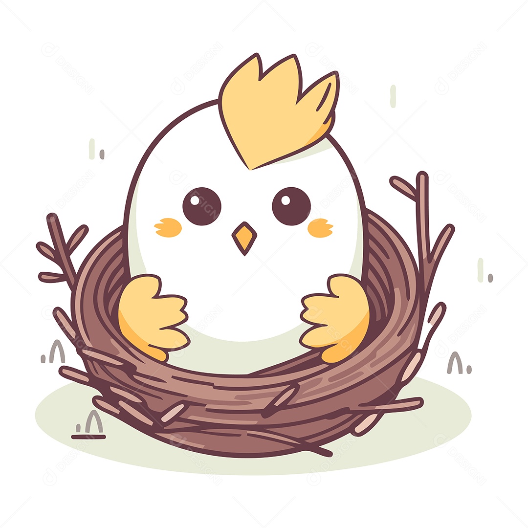 Pintinho Fofo de Desenho Animado em Um Ninho Ilustração Vetor EPS