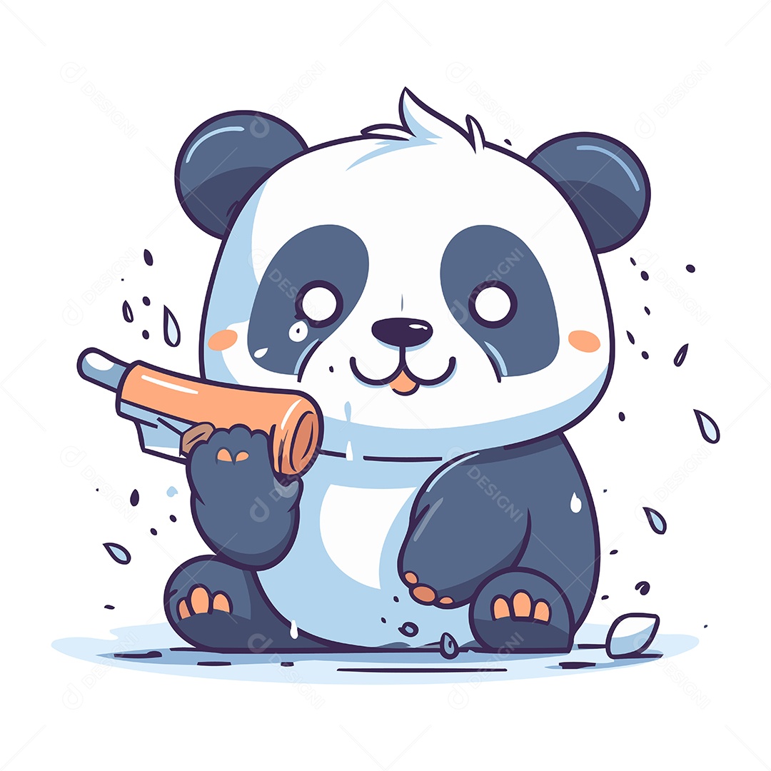 Panda Fofo Segurando um Graveto Ilustração Vetor EPS