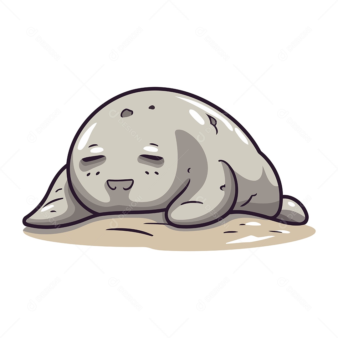 Foca Fofa de Desenho Animado Dormindo Ilustração Vetor EPS