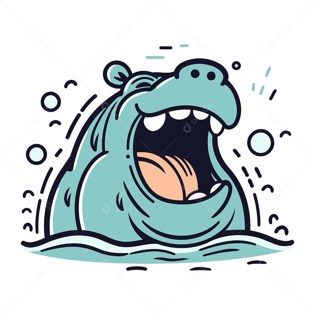 Hipopótamo de Desenho Animado Ilustração Vetor EPS