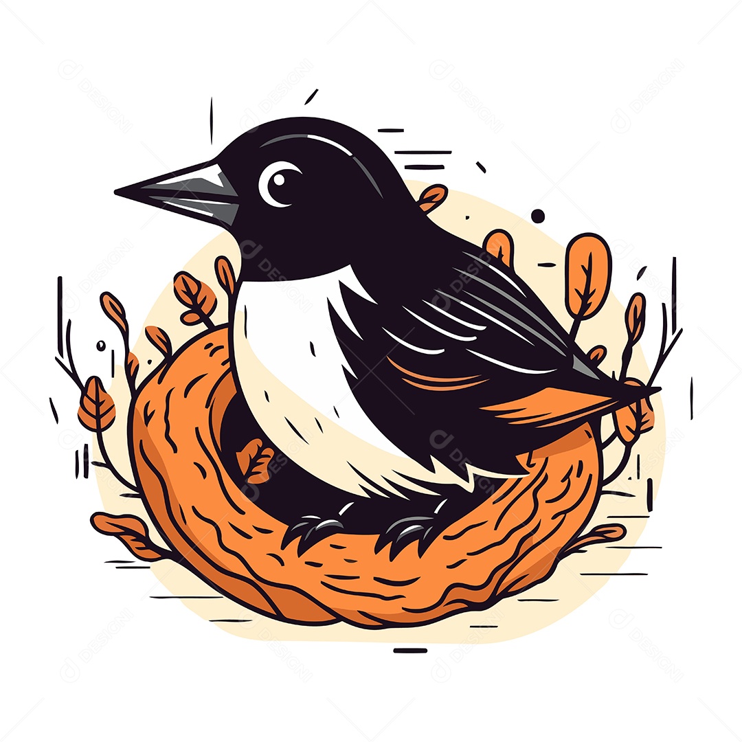 Passarinho Fofo de Desenho Animado no Ninho Ilustração Vetor EPS